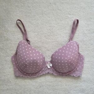 Adore Me Lilac and Pink Bra with Polka Dot, Bow, and Lace Accents - Size 32D